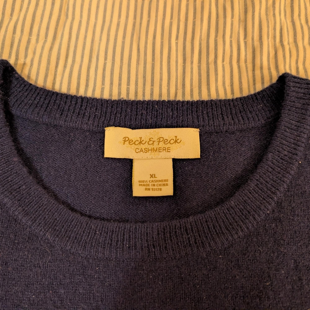 CASHMERE navy Blue Grey Stars Sweater XL Peck and Peck - Picture 4 of 4